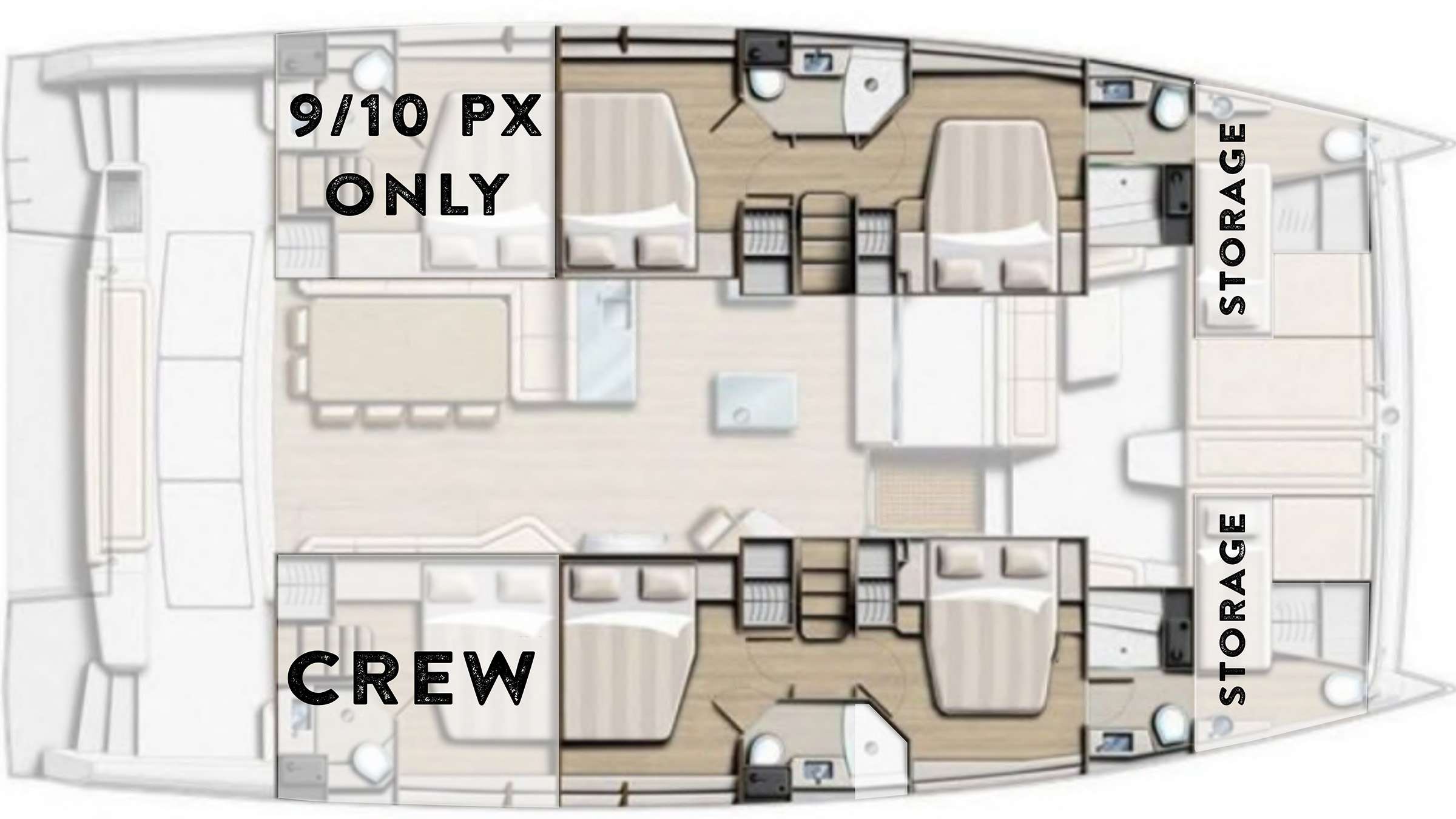 Explore the layout and specifications for NAE KAE, a 54 ft Sailing Catamaran