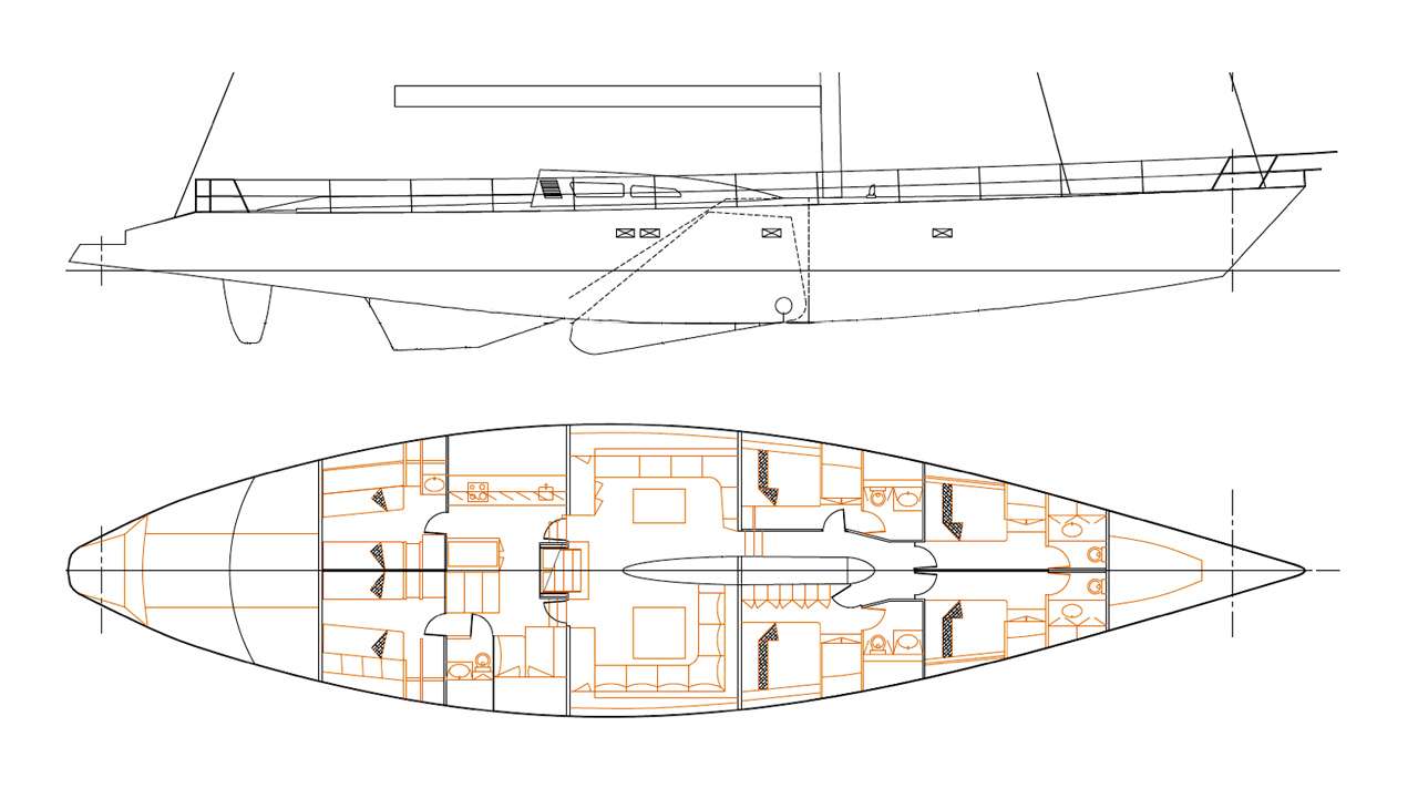 Explore the layout and specifications for AIZU, a 99 ft Sailing Monohull