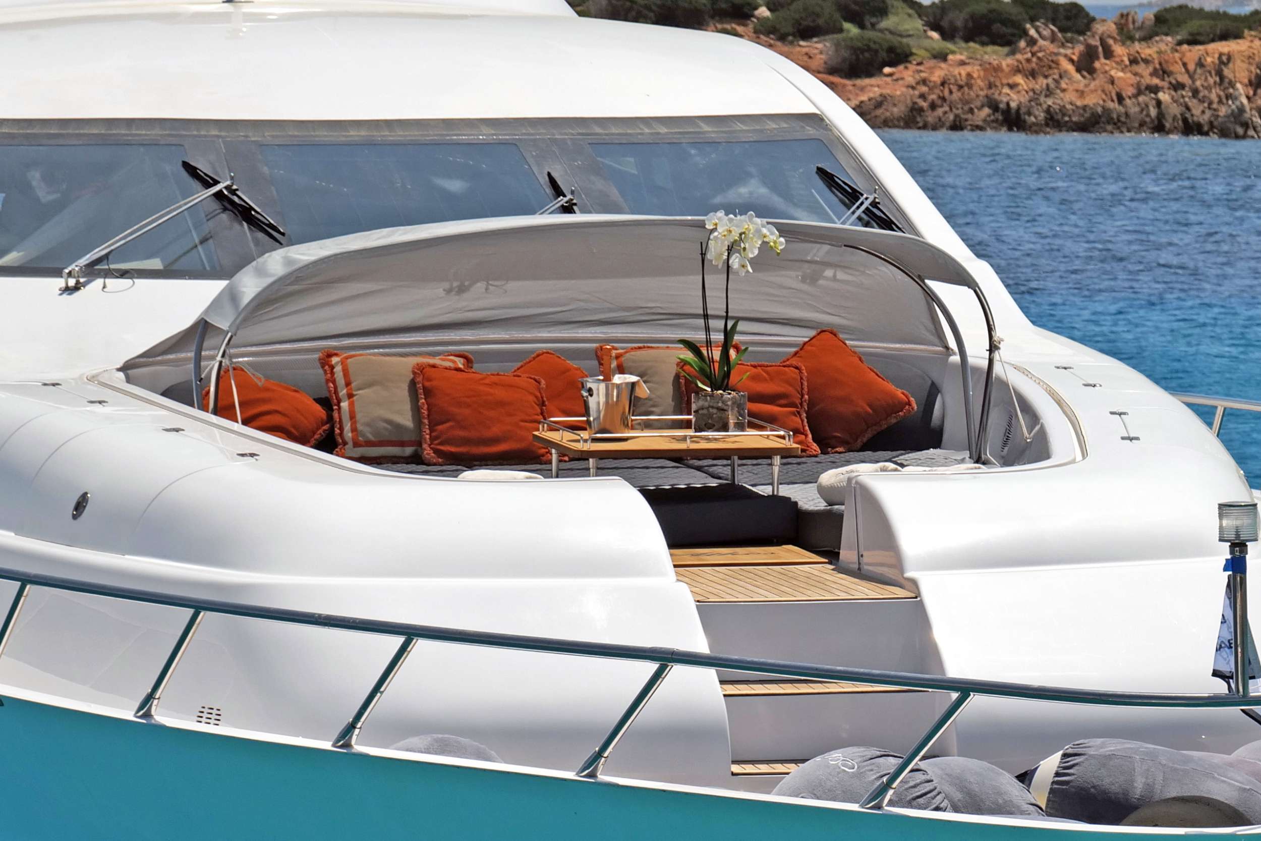ATHOS Yacht Charter - Bow sunbed shaded