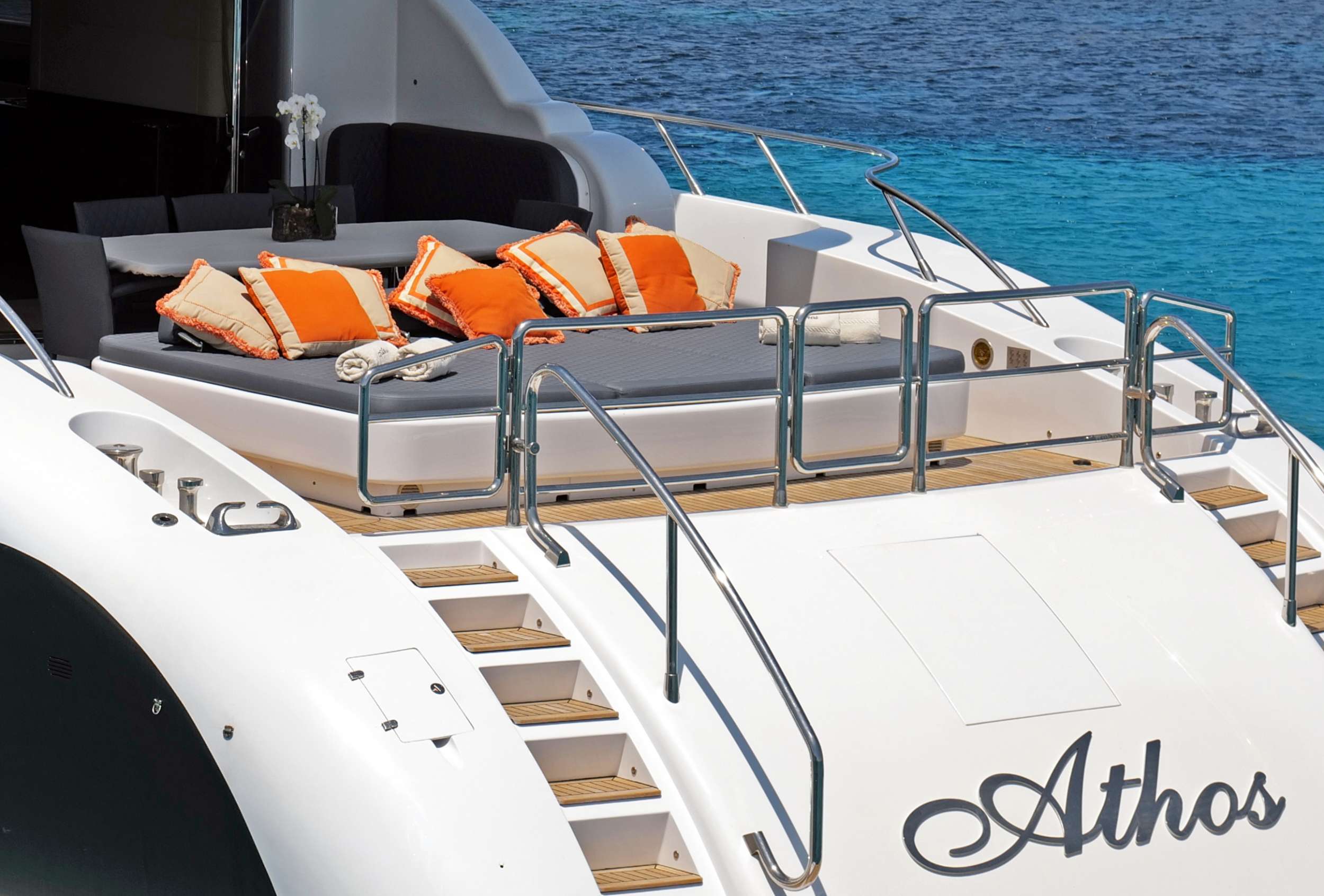 ATHOS Yacht Charter - Stern sunbed view