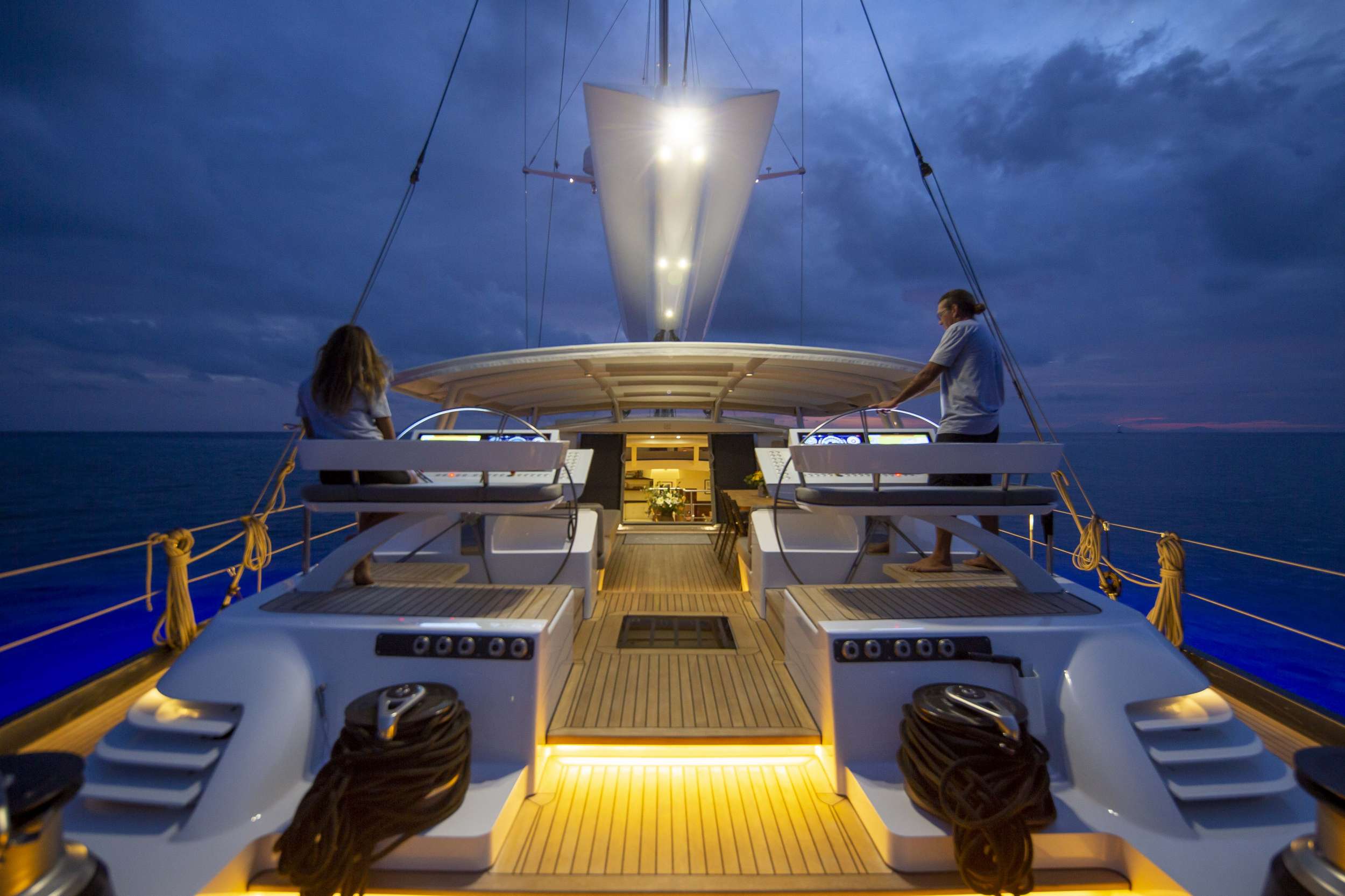 RADIANCE Yacht Charter - Dual helm stations offer comfortable seating and excellent visibility.  Her efficient arrangement offers easy maneuverability with minimal crew.
