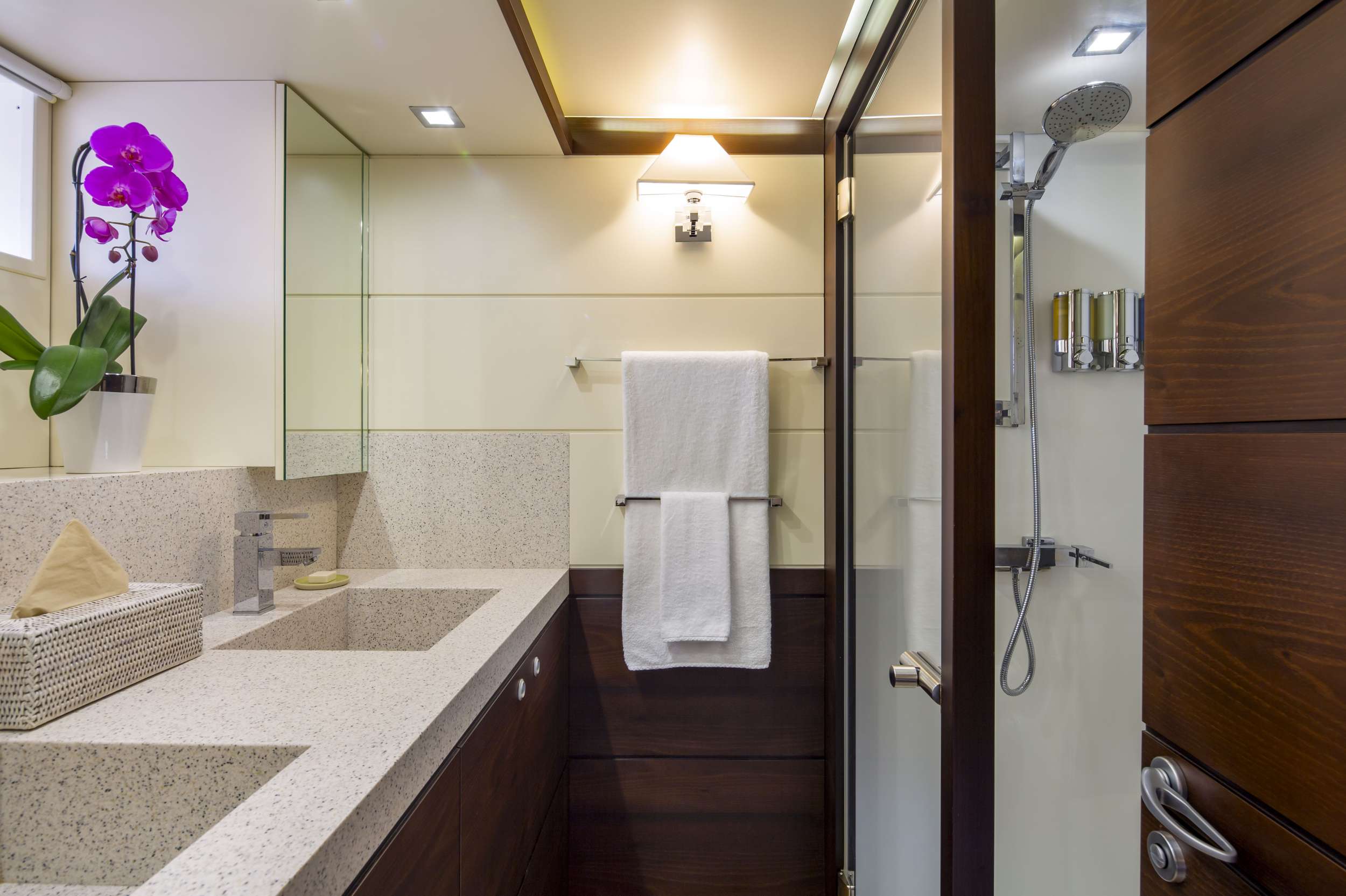 RADIANCE Yacht Charter - VIP bath with twin sinks &amp; large stall shower