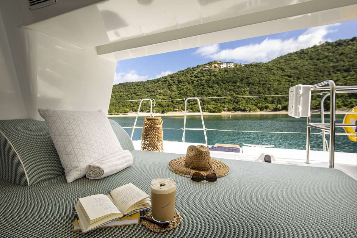 NOMADA Yacht Charter - Lounge seating throughout is outfitted in custom La Maison Pierre Frey fabrics.
