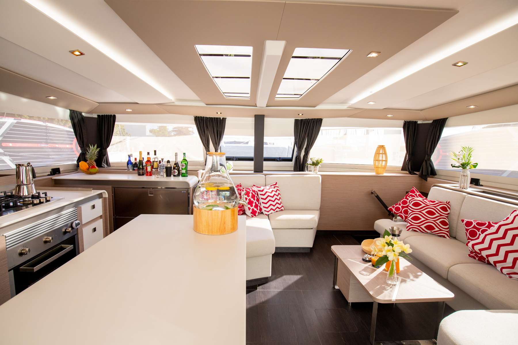 VIENNA Yacht Charter - Saloon galley and living area