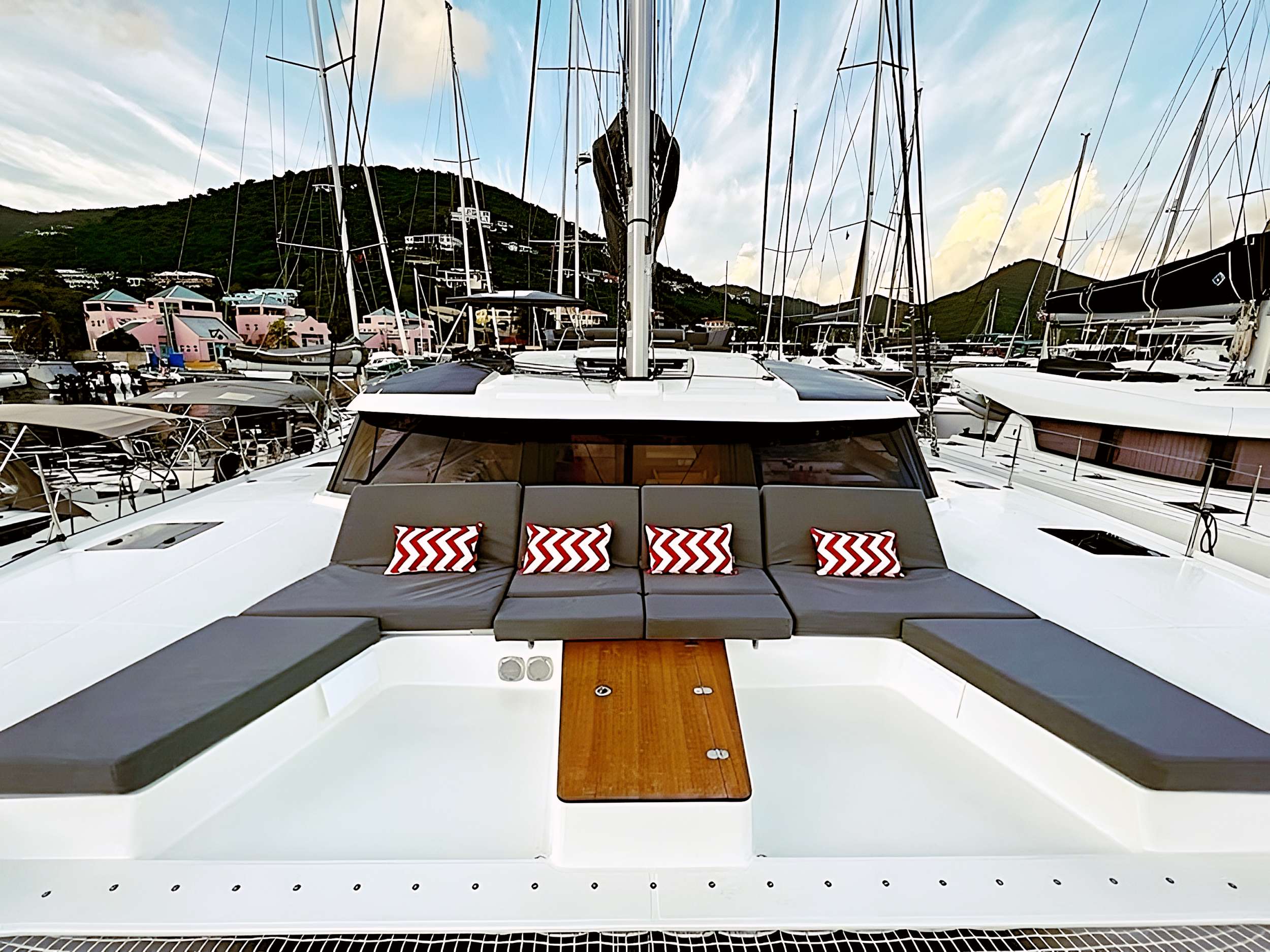 VIENNA Yacht Charter - Foredeck area wtih an optional sun awning when at anchor