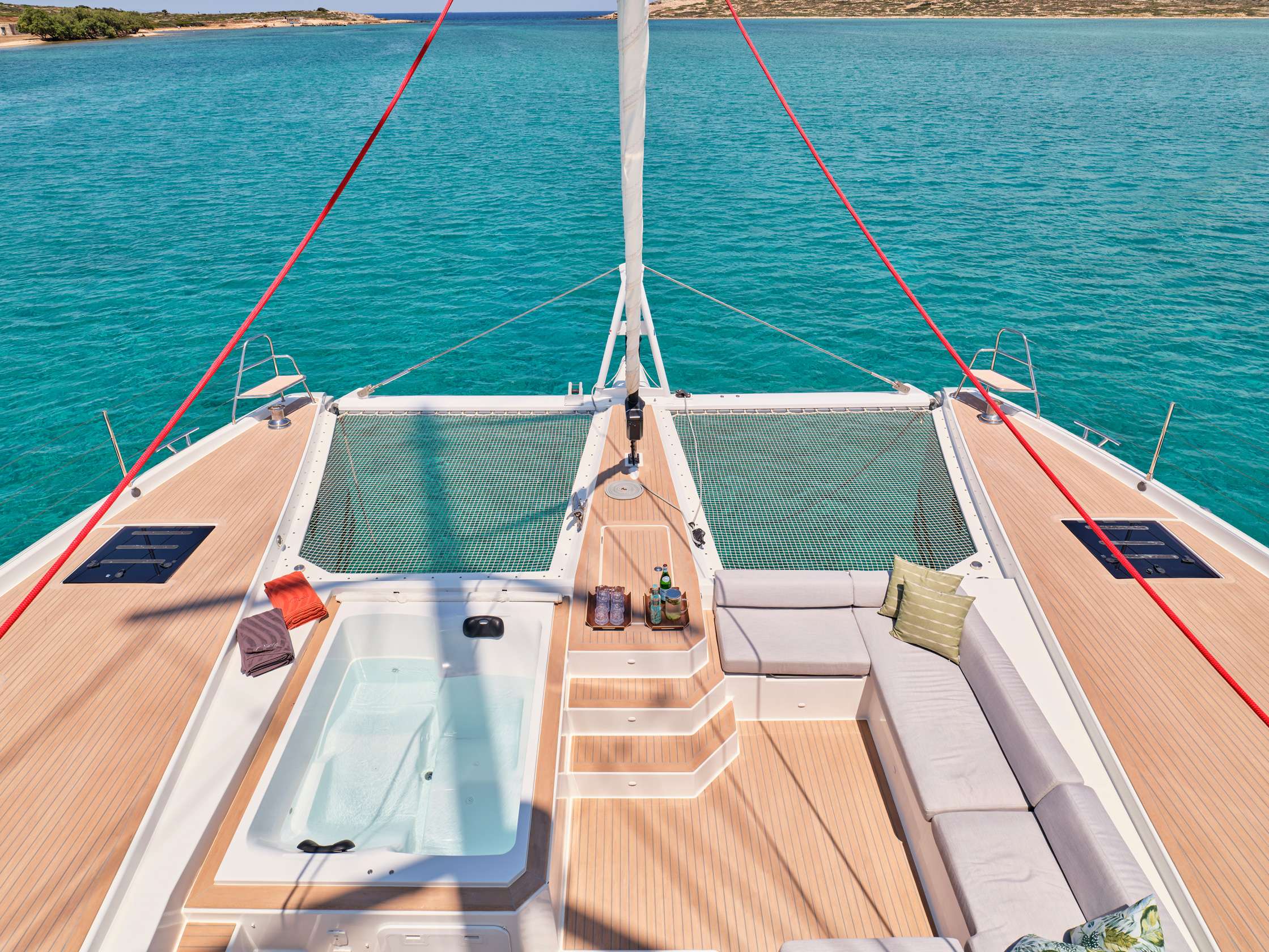 PIXIE Yacht Charter - Fore deck seating area with Jacuzzi