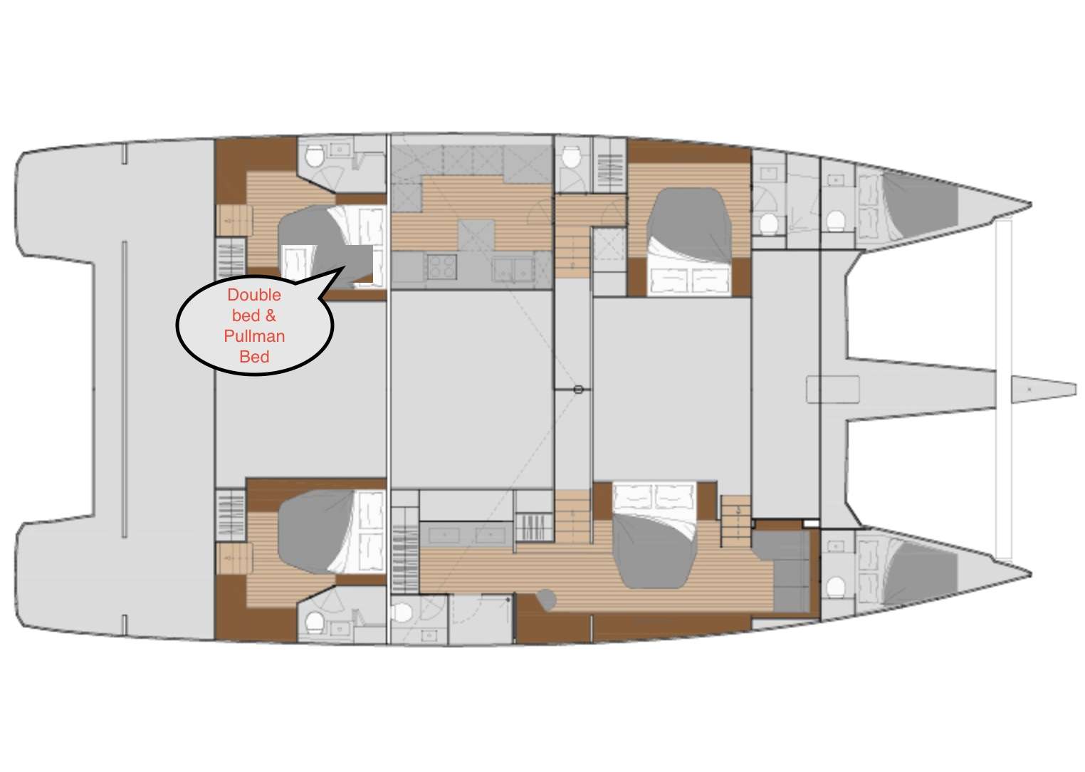 Explore the layout and specifications for PIXIE, a 67 ft Sailing Catamaran