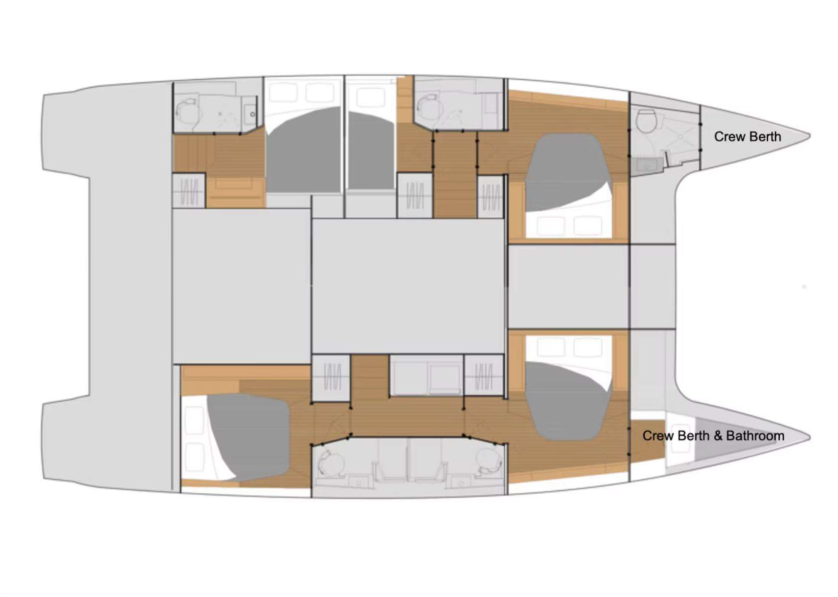 Explore the layout and specifications for EQUINOX, a 47 ft Sailing Catamaran