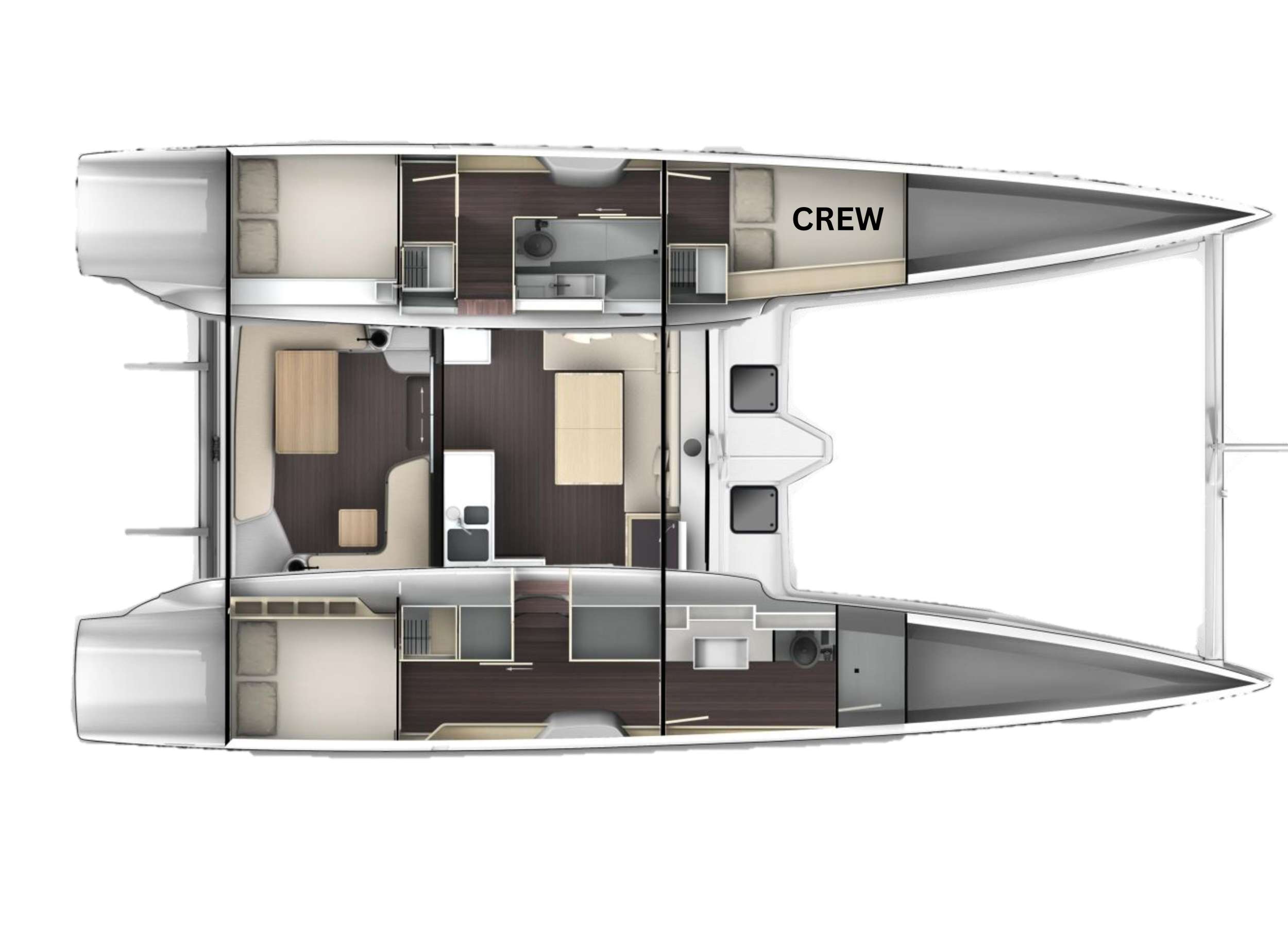 Explore the layout and specifications for Falmari, a 48 ft Sailing Catamaran