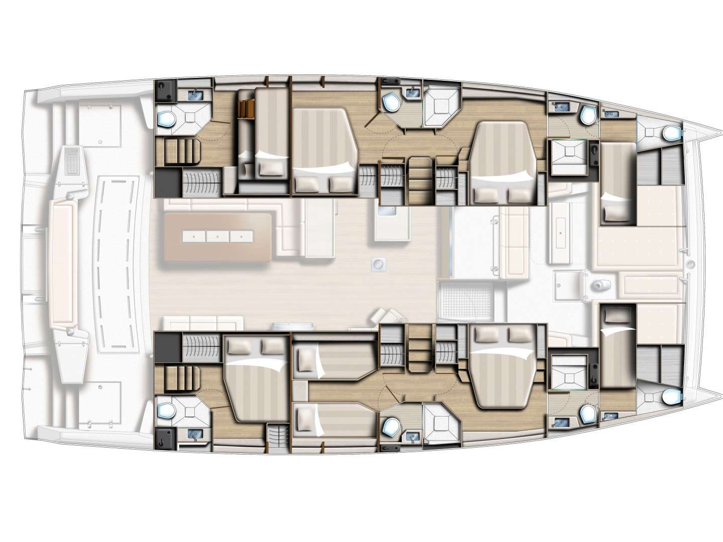 Explore the layout and specifications for Amura, a 54 ft Sailing Catamaran
