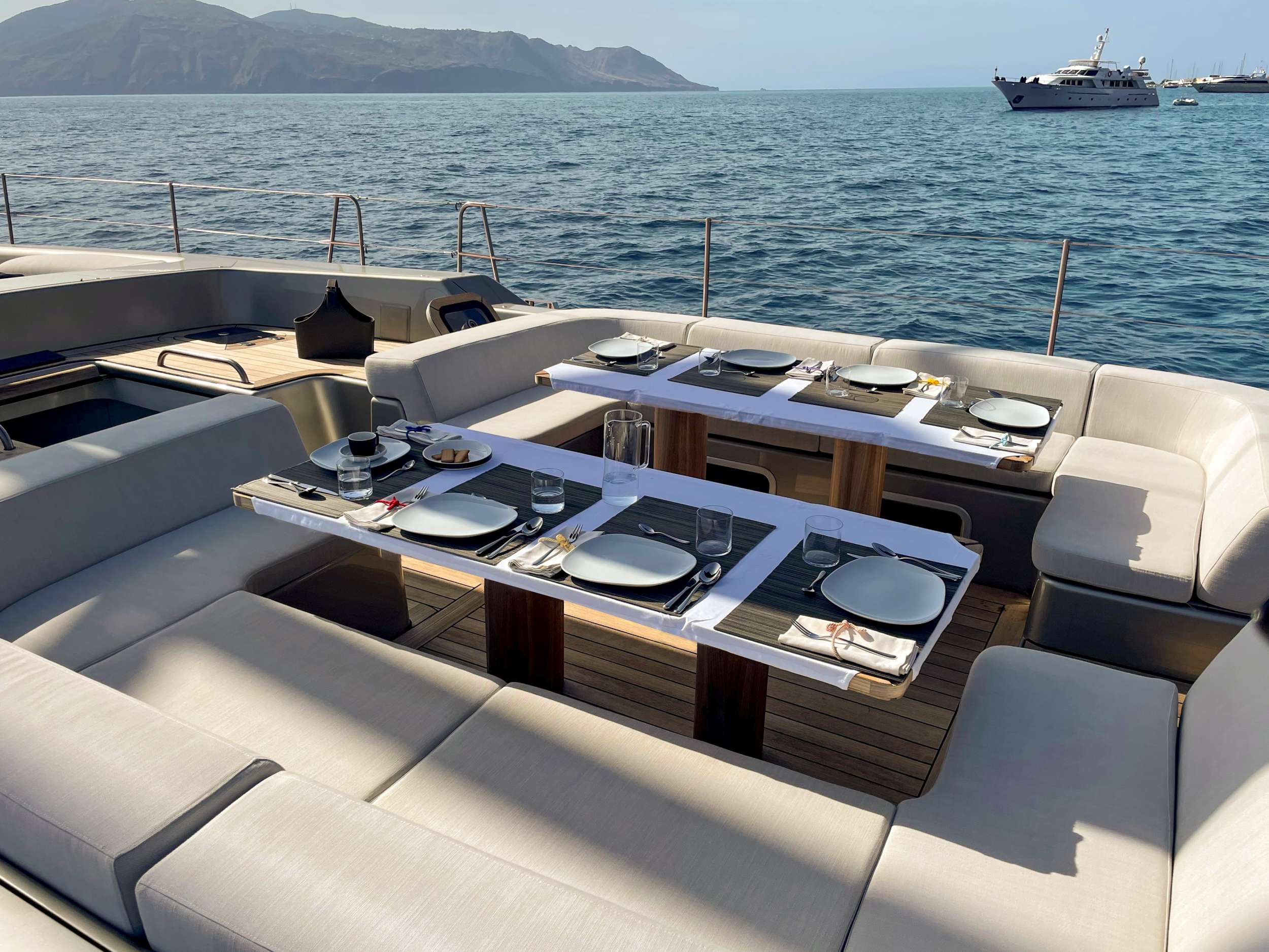 Cockpit, lunch at anchor