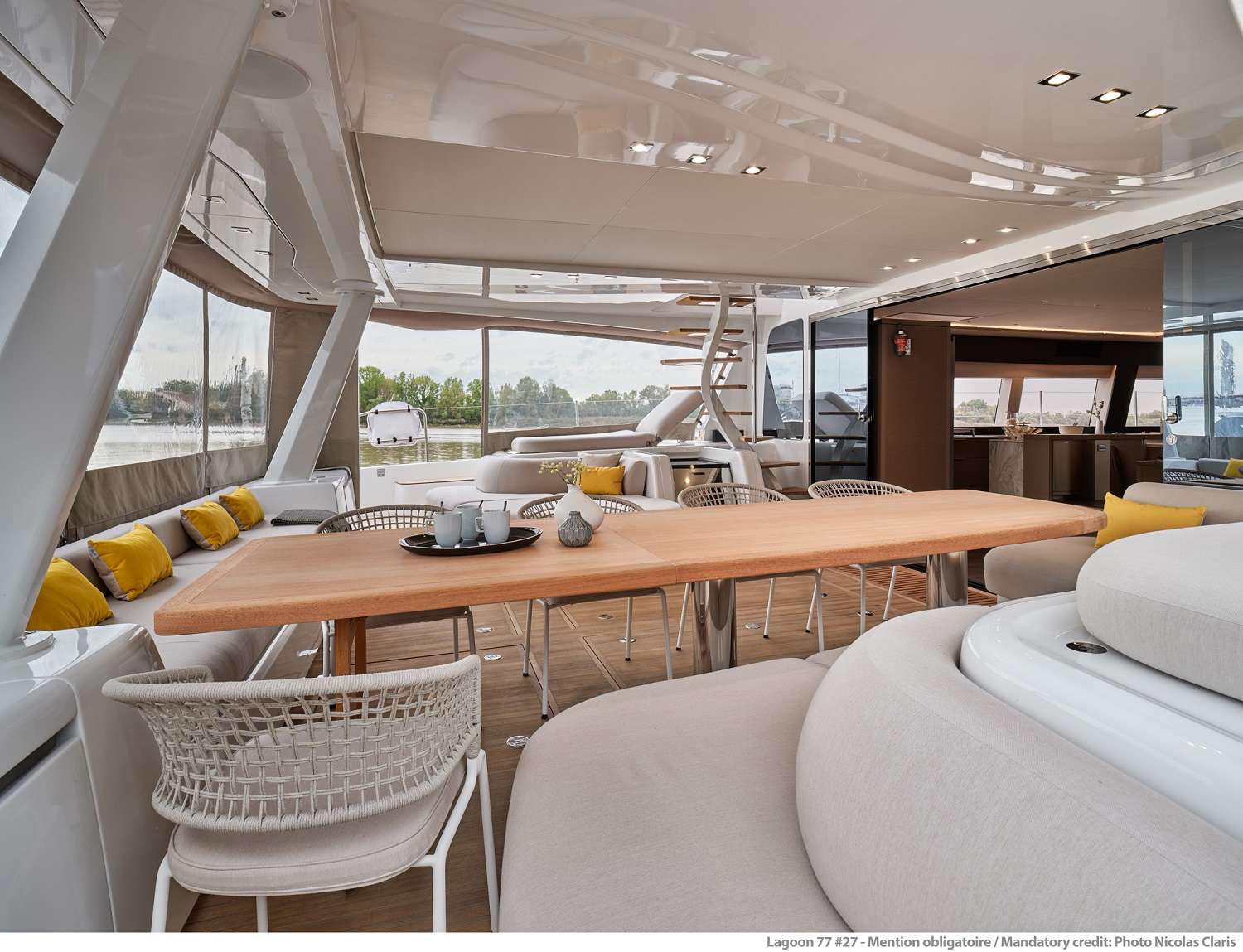 SYLENE Yacht Charter - Cockpit table extended for 10 guests