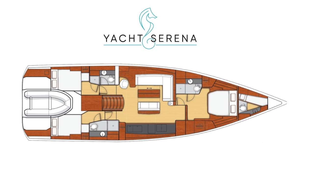 Explore the layout and specifications for SERENA, a 63 ft Sailing Monohull