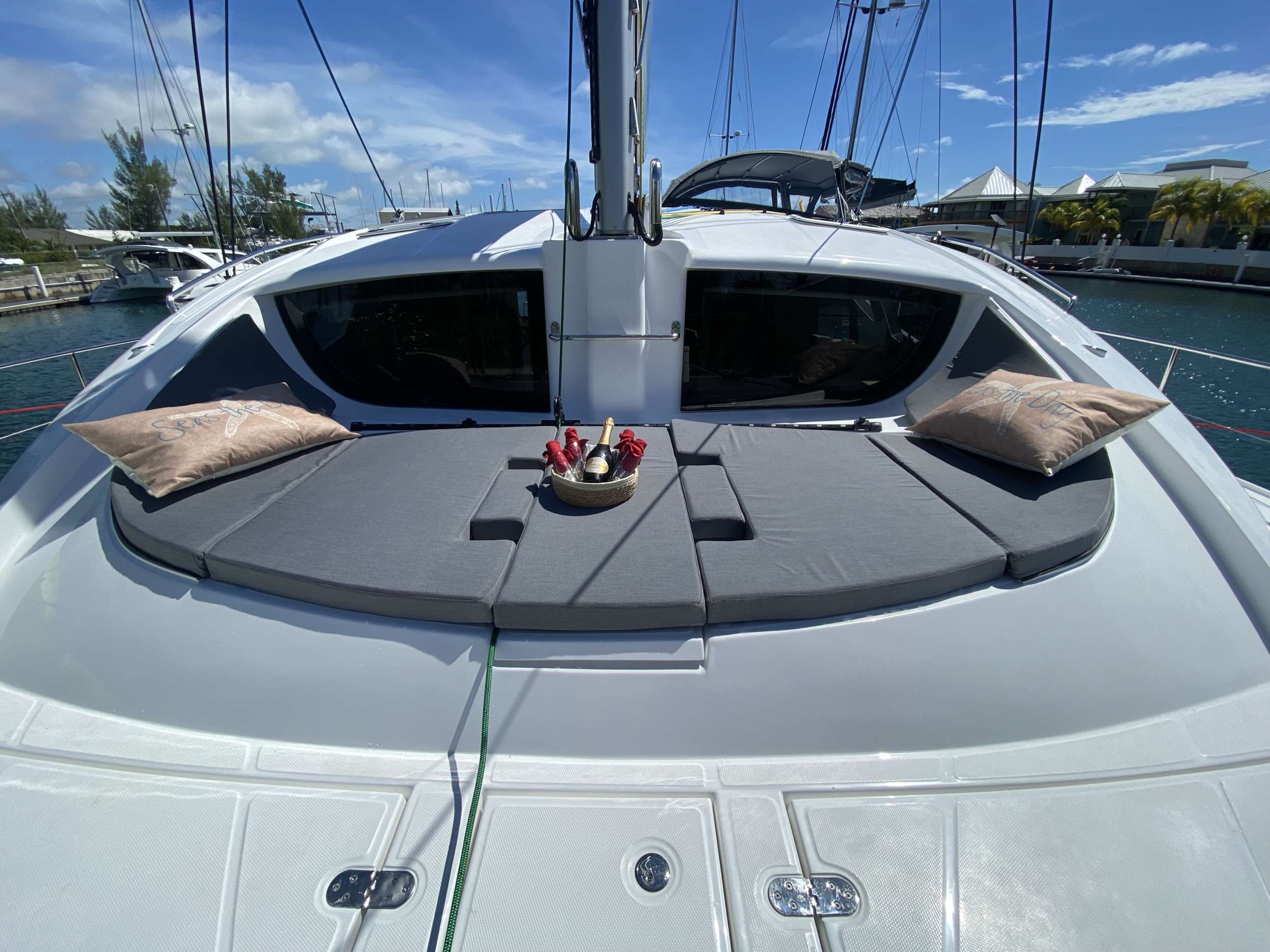 Upfront lounging area with sunshade