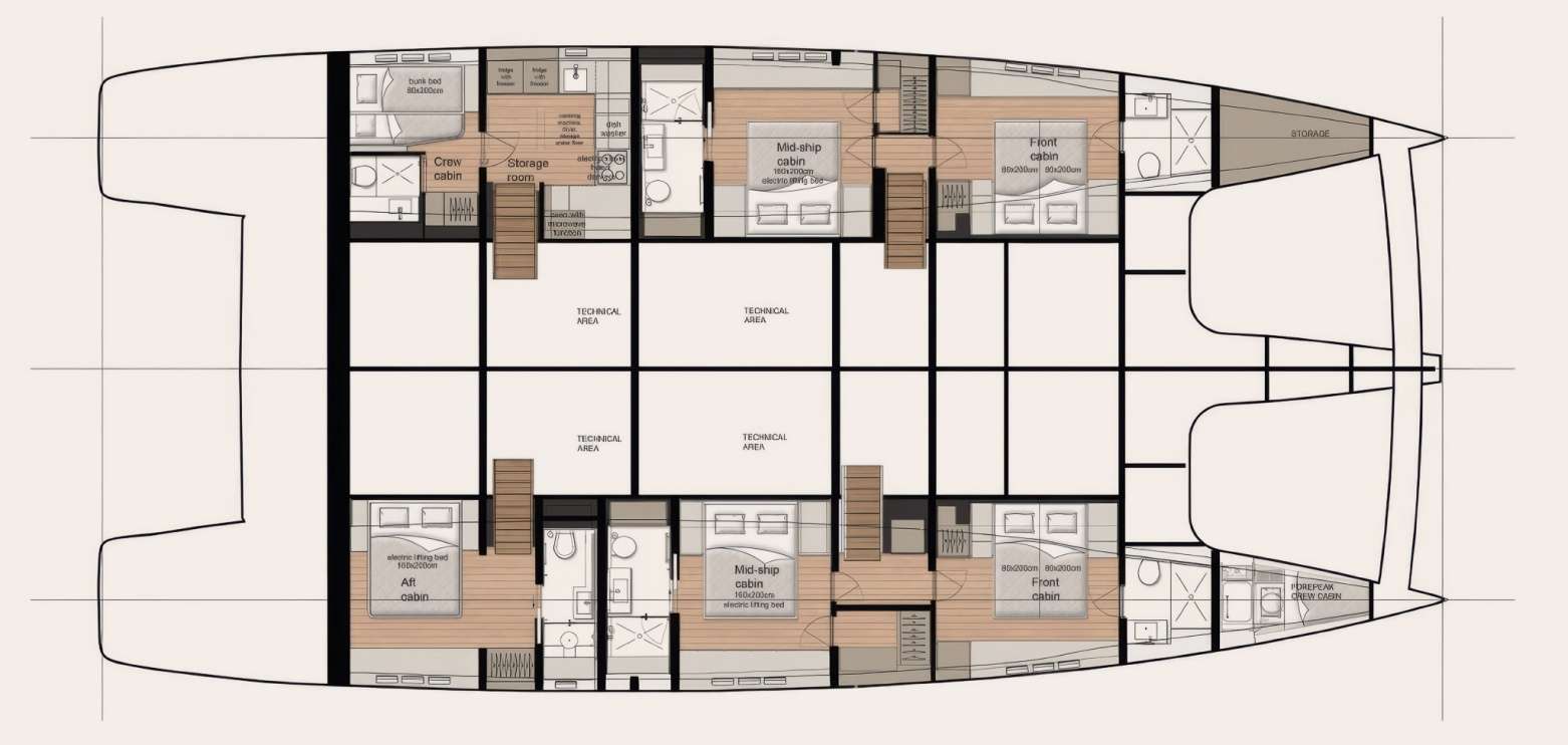 Explore the layout and specifications for XMOTION, a 78 ft Sailing Catamaran