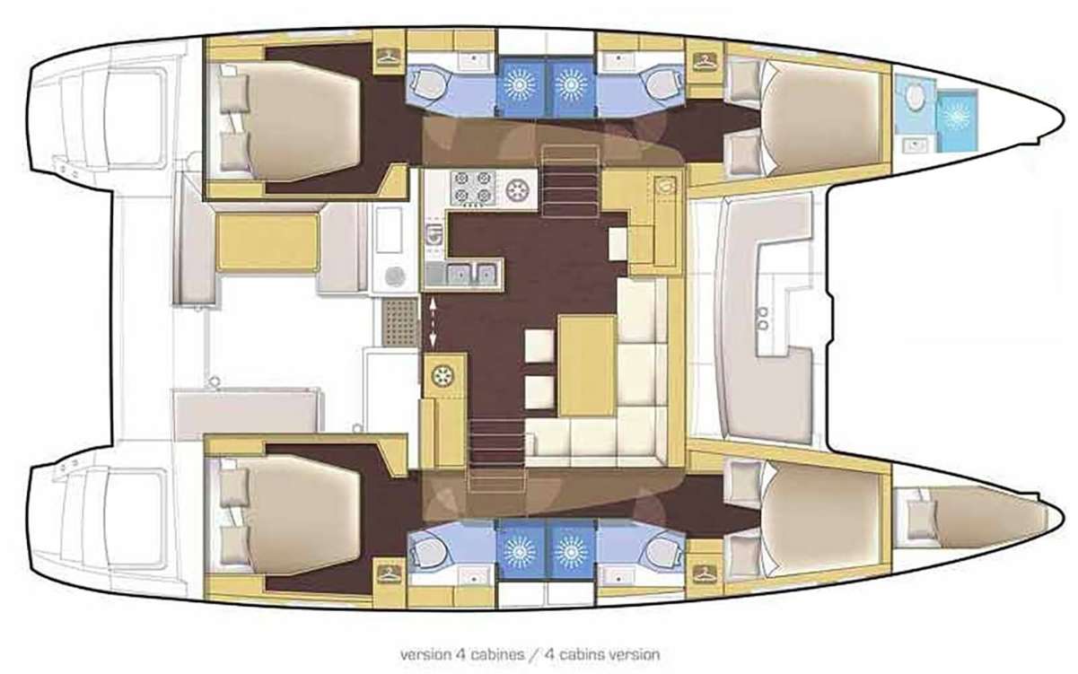 Explore the layout and specifications for MPLE, a 46 ft Sailing Catamaran