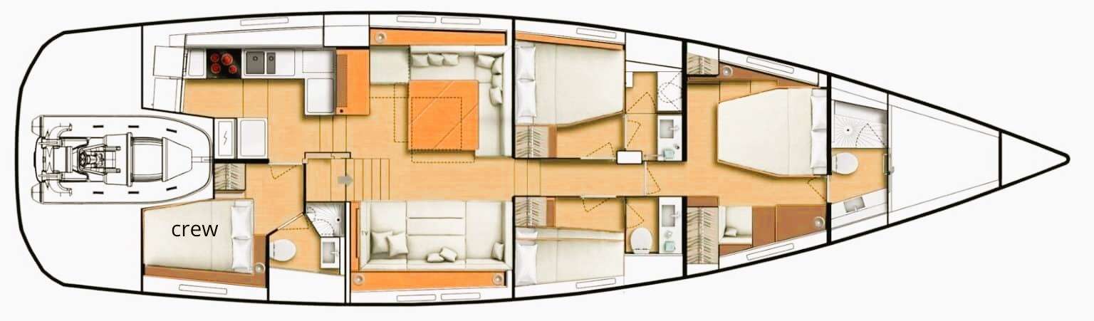 Explore the layout and specifications for Mahina 3, a 70 ft Sailing Monohull