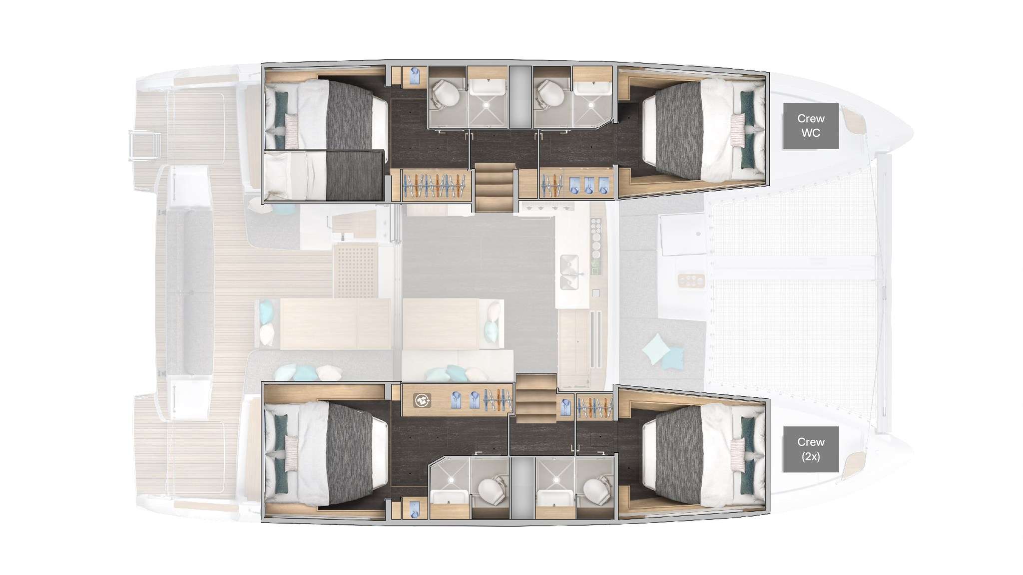 Explore the layout and specifications for NEMI, a 45 ft Sailing Catamaran