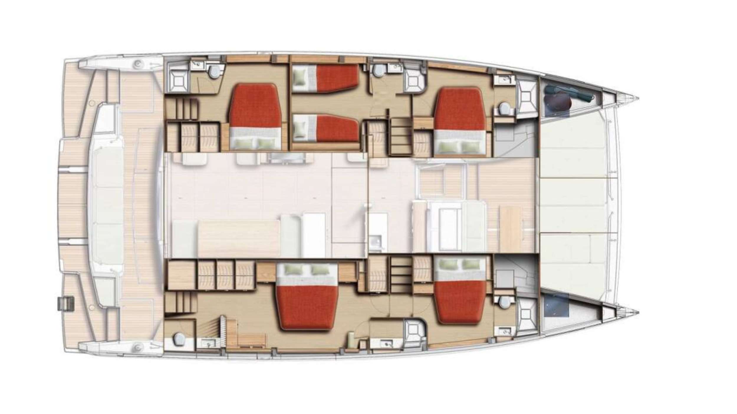 Explore the layout and specifications for Farben , a 57 ft Sailing Catamaran
