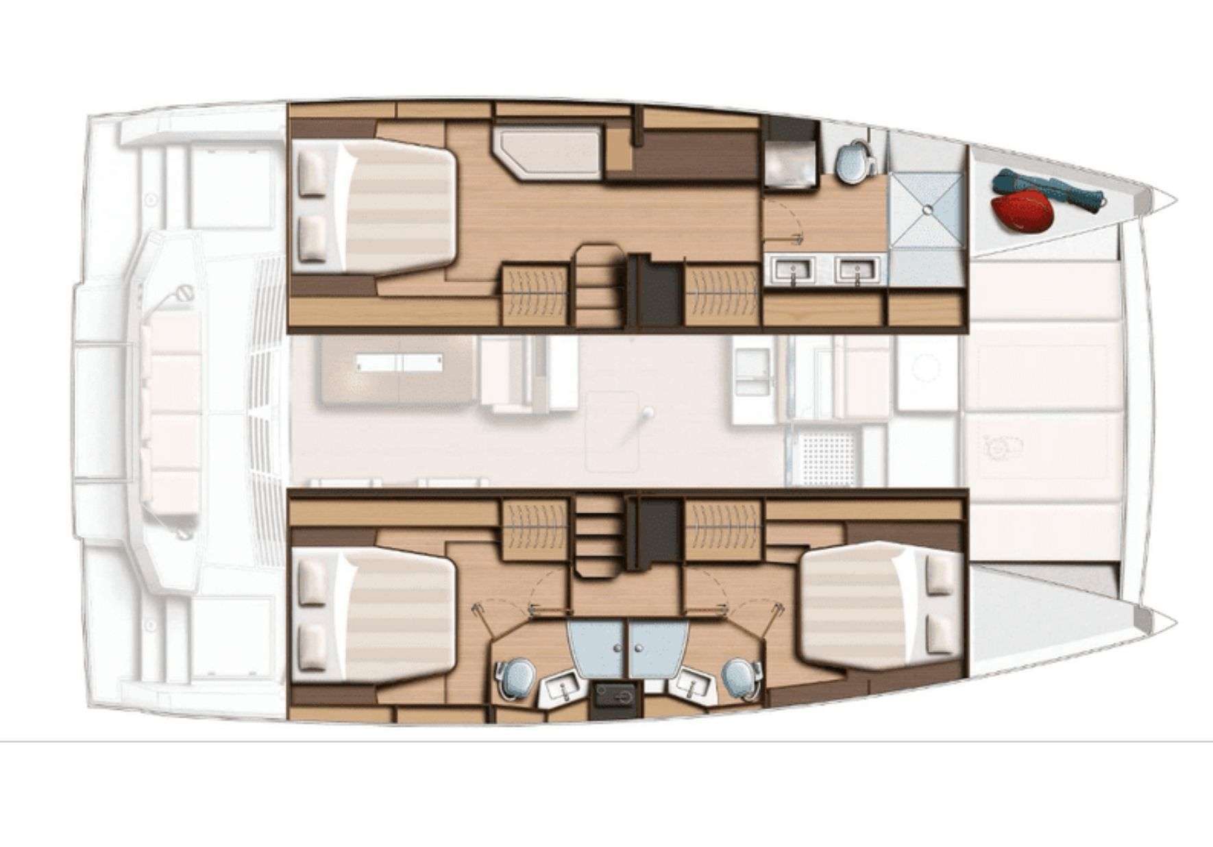 Explore the layout and specifications for My Marina, a 48 ft Sailing Catamaran