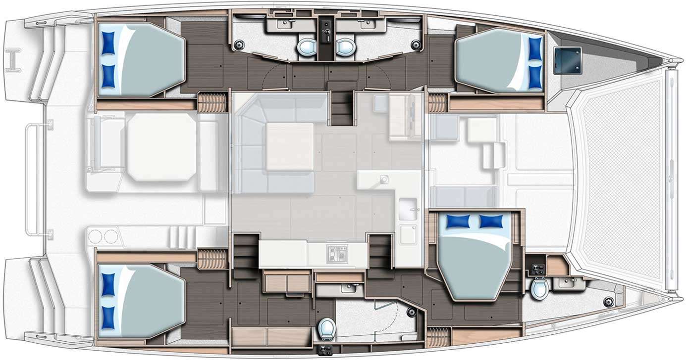 Explore the layout and specifications for WINDSEA, a 50 ft Sailing Catamaran